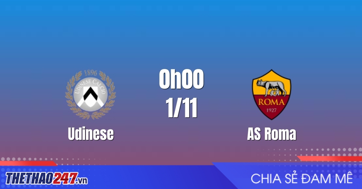 Nhận định Udinese vs AS Roma: Sức mạnh áp đảo, 0h00 ngày 1/11/2026